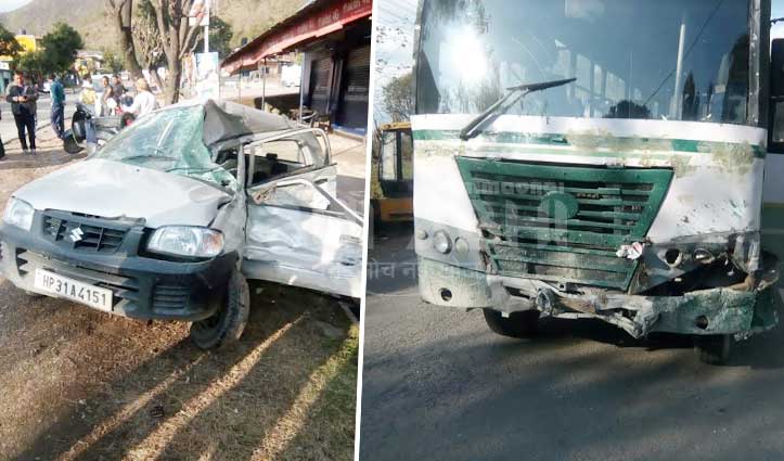 HRTC Bus और कार में टक्कर, महिला की गई जान-दो पहुंचे अस्पताल