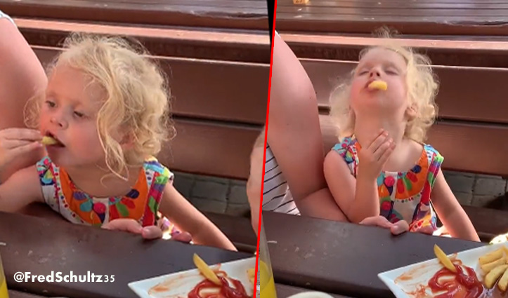 फ्रेंच फ्राई खाते-खाते अचानक सो गई बच्ची, देखें मजेदार वीडियो