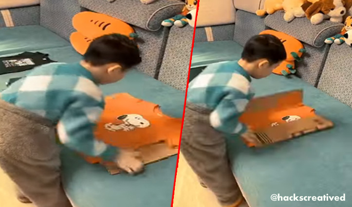 कपड़े फोल्ड करने के लिए बच्चे ने लगाई ‘निंजा टेक्निक’, देखें वायरल वीडियो