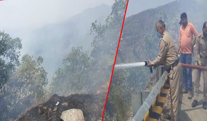 हिमाचल: भयंकर आग ने मचाई तबाही, जंगल को जलाने के बाद एनएच किनारे पहुंची, वाहनों को खतरा