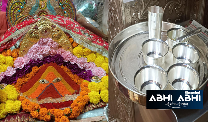 devotee offered a gold crown and the other presented silver utensils In Maa Chintpurni temple