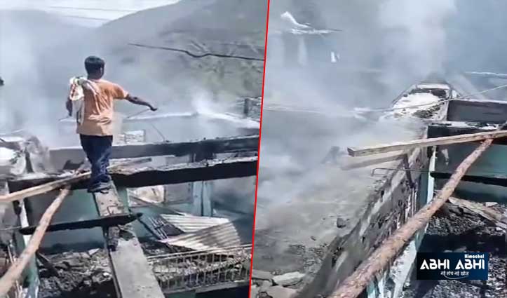 आनी के खरोआ में दो मंजिला मकान जलकर राख, तीन परिवार हुए बेघर
